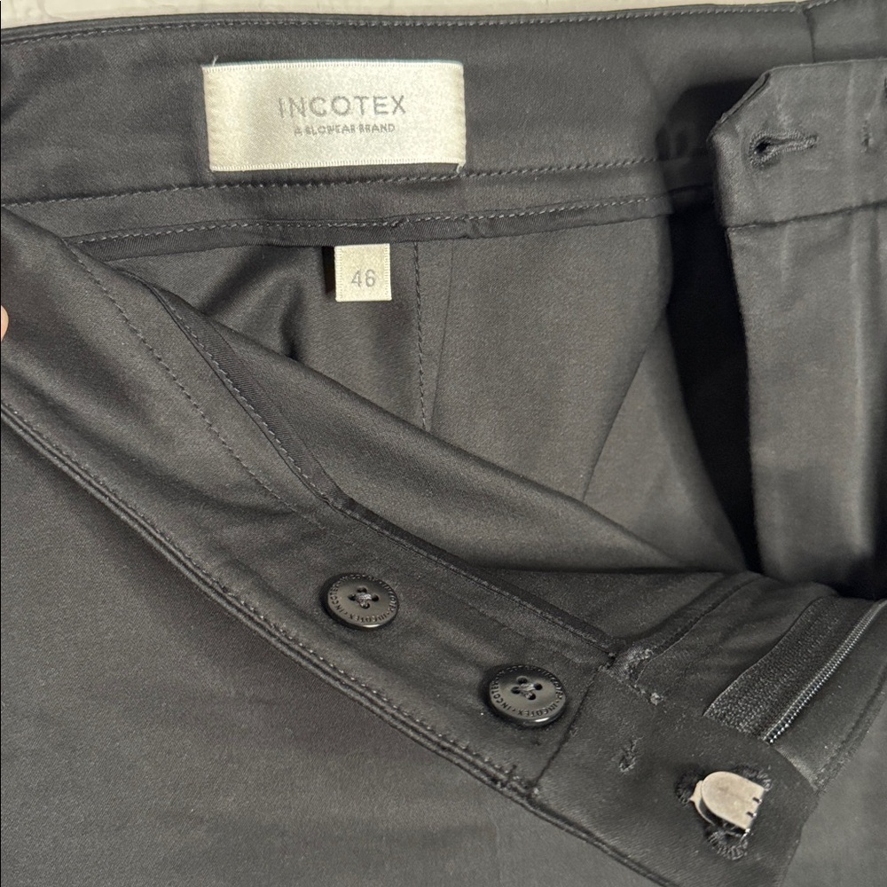 Incotex Italian Cotton Tailored Trouser Dress Pants Slim Leg Black IT46 US Large - Picture 2 of 6